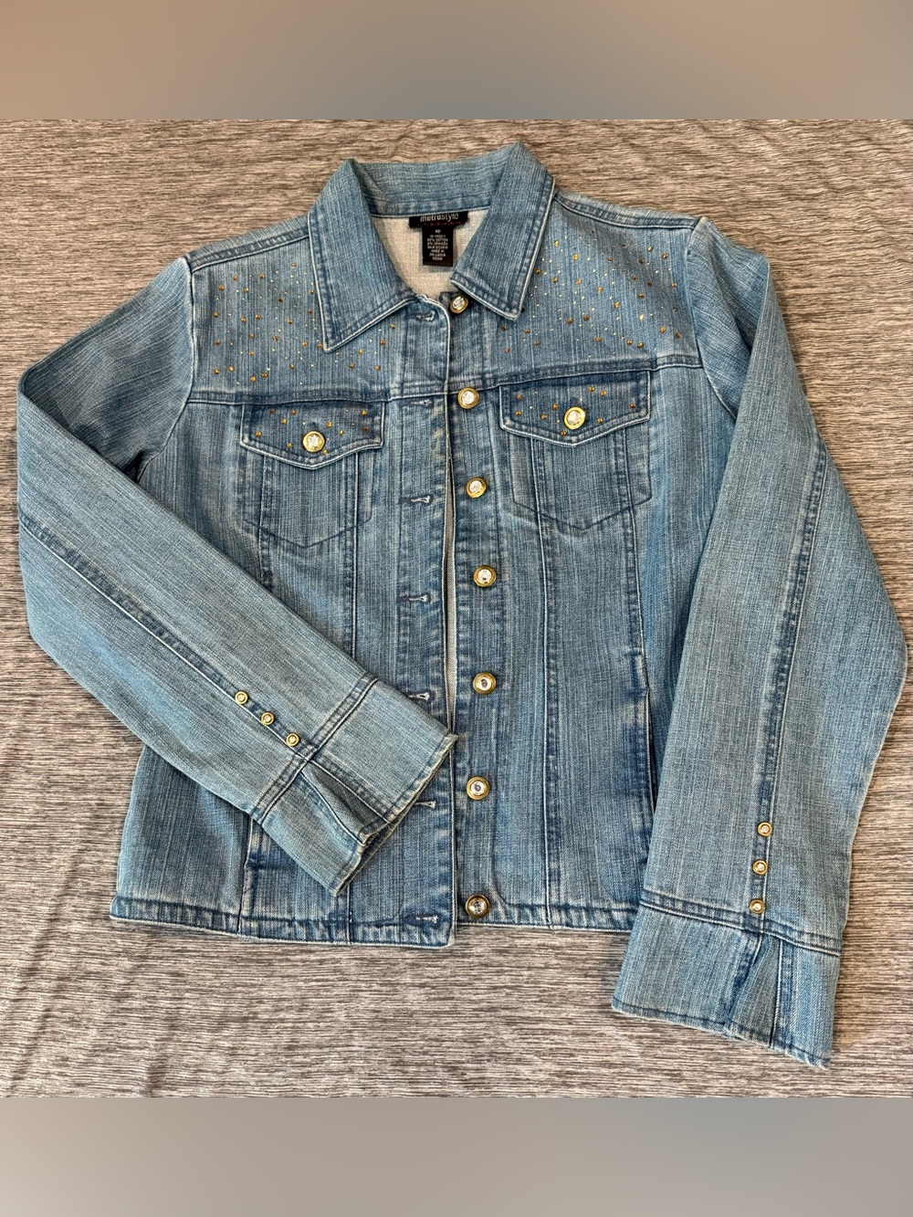 metrostyle Light Blue Denim Jacket with Gold Studs